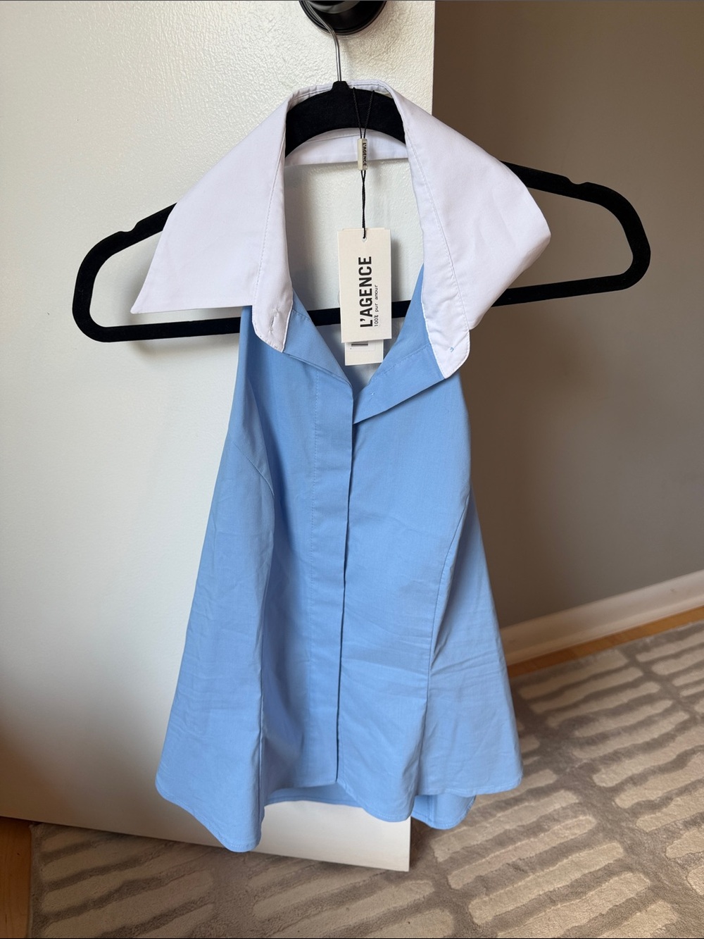 L'AGENCE Girls Sky Blue Dress with White Contrast Collar